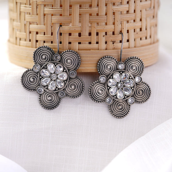 Padmavalli- Silver Brass Oxidised dangler earrings(White)