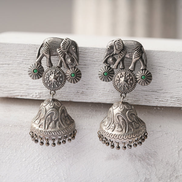 Silvery Elephant brass Jhumka