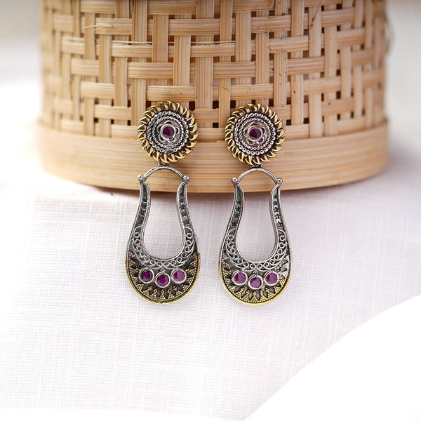 Nupura- Silver Brass Oxidised dangler earrings(Pink)