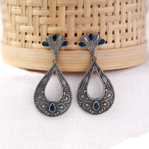 Neeranjali- Silver Brass Oxidised dangler earrings