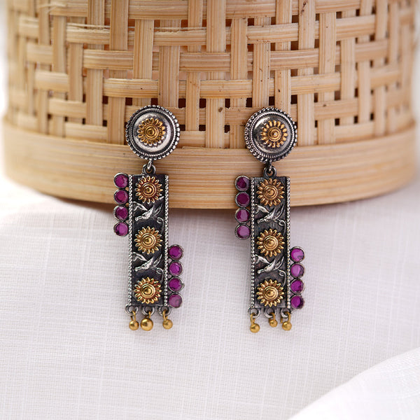 AyatNoor- Silver Brass Oxidised dangler earrings