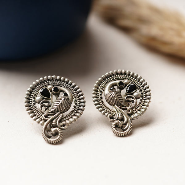 Silver toned brass Peacock Studs