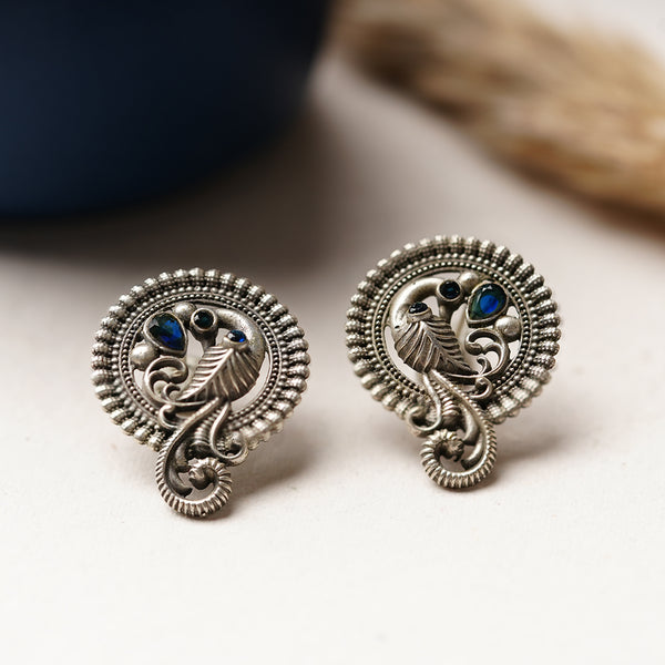 Silver toned brass Peacock Studs