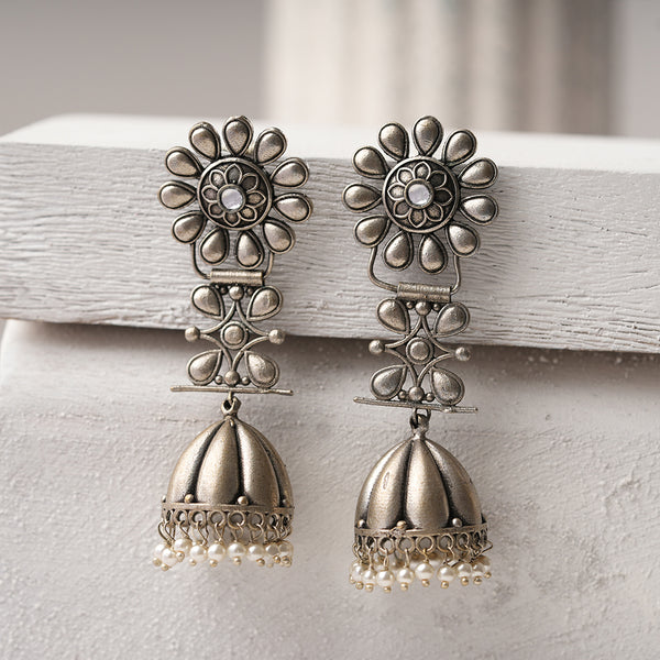 Antique polish Rajwada style Brass Danglers with hanging Baby Pearls