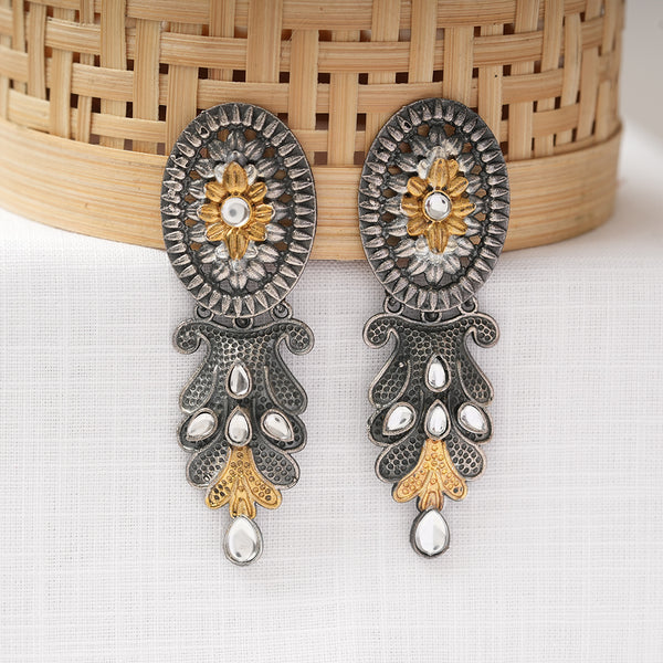 Dual toned Antique polish Brass Danglers