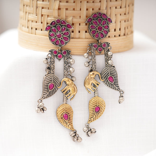 Dual toned Antique polish Brass Danglers