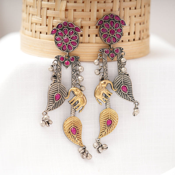 Yugalika- Silver Brass Oxidised dangler earrings