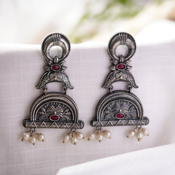 ChandraBansi- Silver Brass Oxidised Jhumka earrings