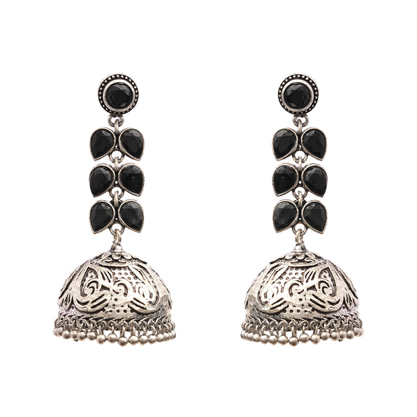 Shyamika- Silver Brass Oxidised Jhumka Earrings(Black)