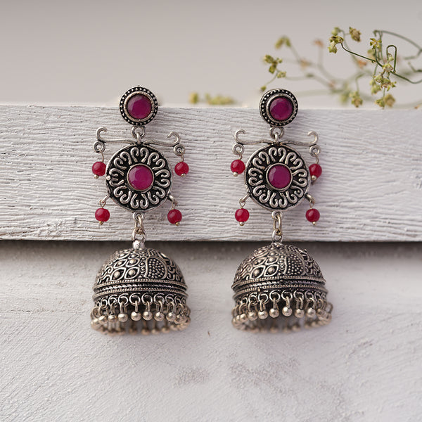 Silvertoned brass oxidised earrings