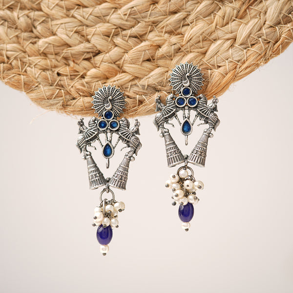 Double Horse and Peacock Brass Earrings