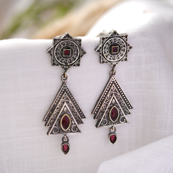 Red stone Studded Brass Danglers