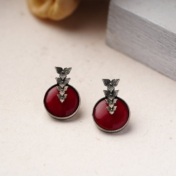 Red stone Studded Brass Danglers