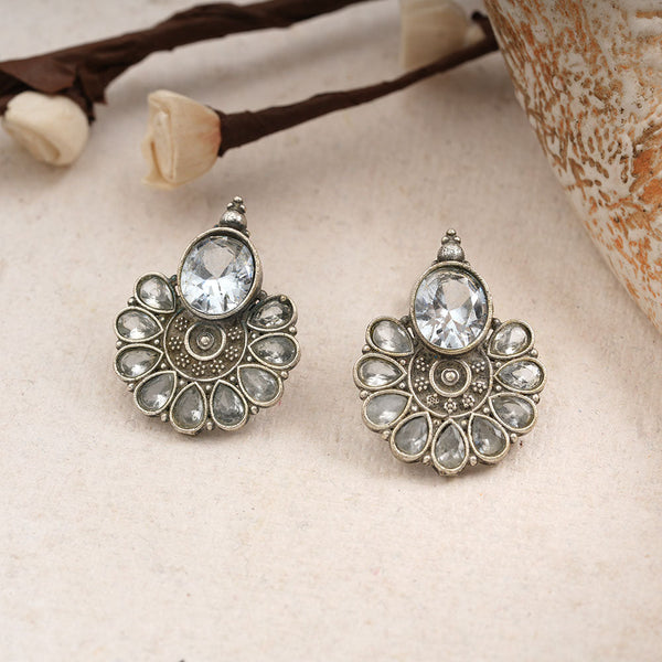 Roohini- Silver Brass Stone Studded Stud Earrings