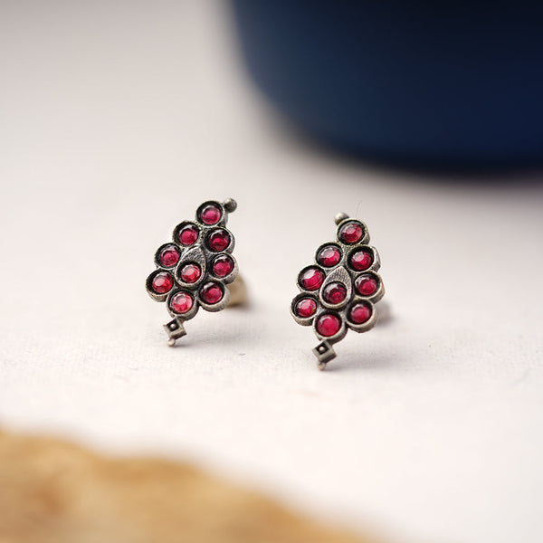 Kumkum- Silver Brass Oxidised Stud Earrings