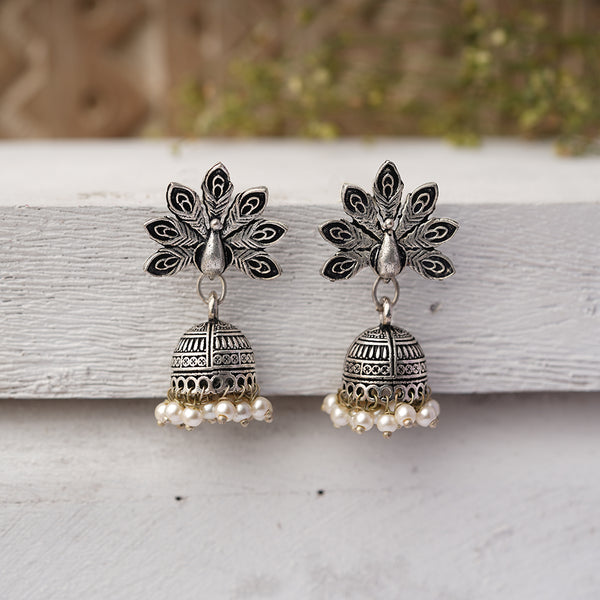 Peacock Brass Danglers with hanging Baby Pearls