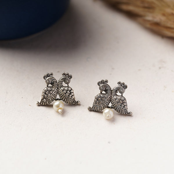 Double Peacock Brass Earrings with Baby Pearls