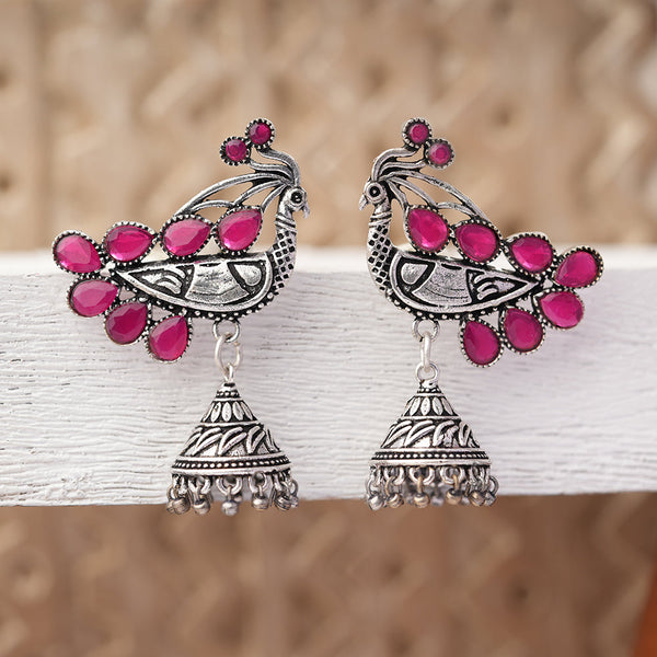 ChandMor- Silver Brass Pearl jhumka earrings (Peacock)