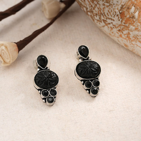 ShilpaRatna- Brass stone studded stud earrings(Black)