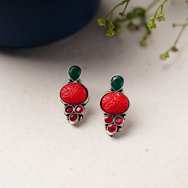 Red & Green Duzi stone Brass Earrings