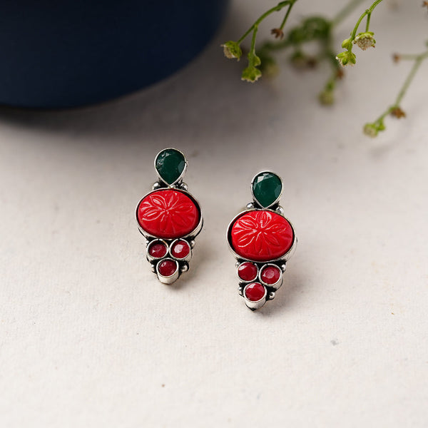 ShilpaRatna- Brass stone studded stud earrings(Red)