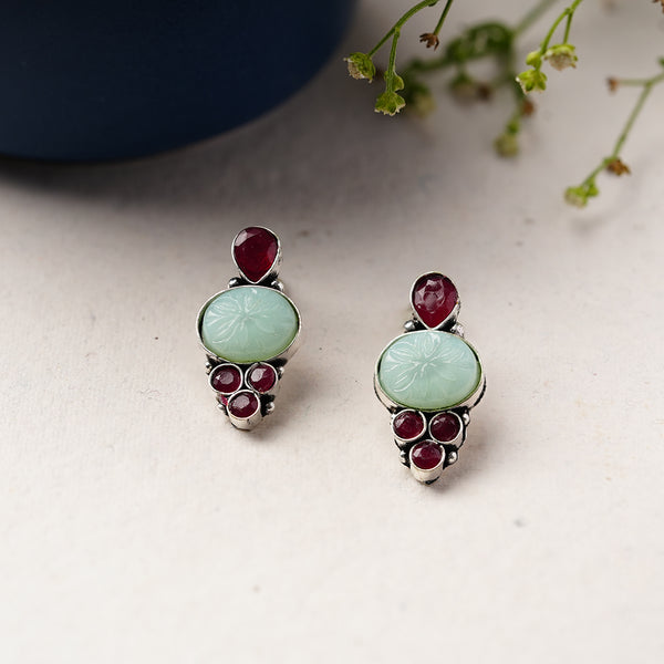 Red & SkyBlue Duzi stone Brass Earrings