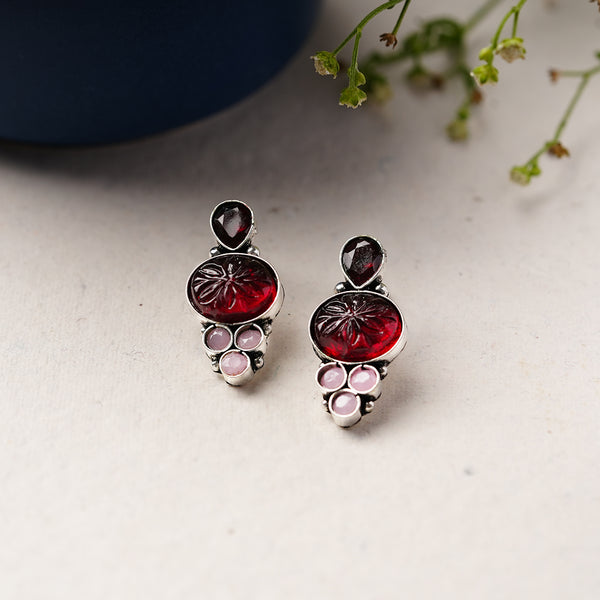 Wine Colored Duzi stone Brass Earrings