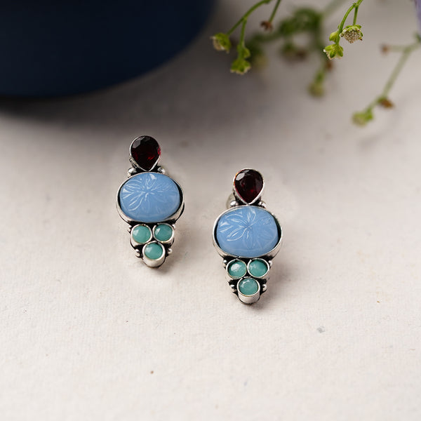 Sky Blue & Maroon Duzi stone Brass Earrings