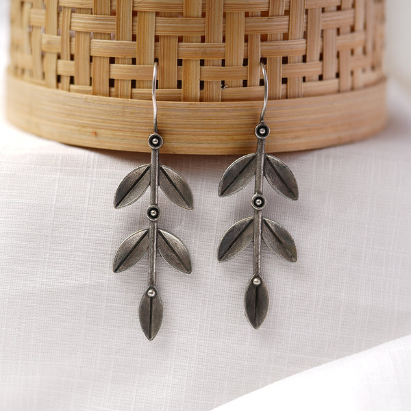 Leaf Stem Oxidised Earrings