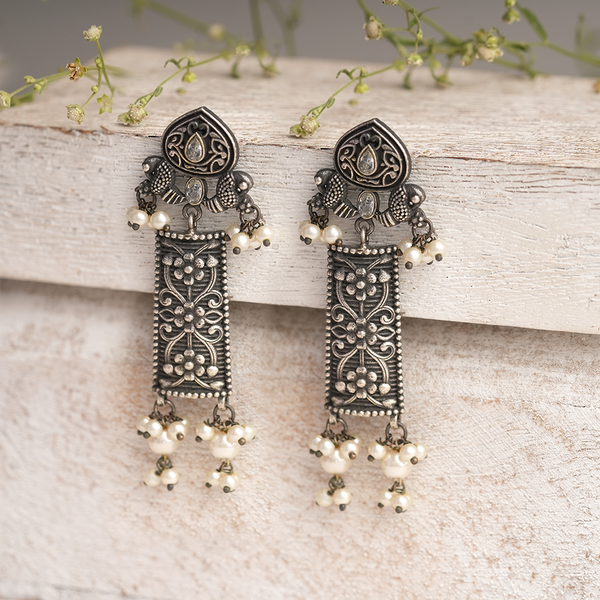 Aamulya- Silver Brass Pearl dangler earrings