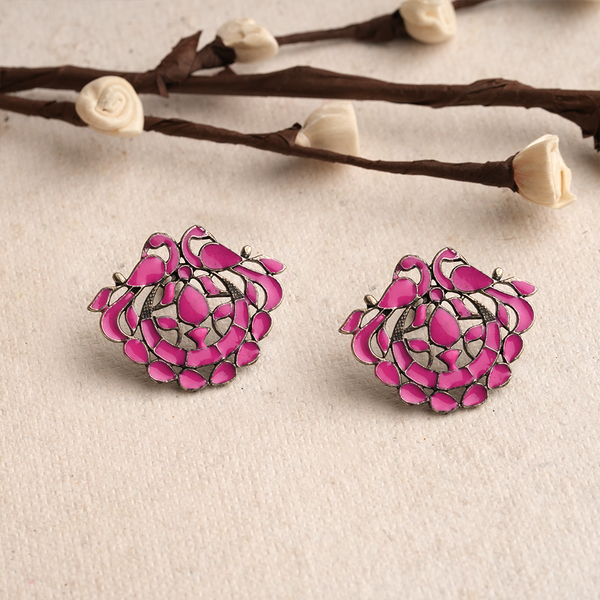 Gulzar- Silver Oxidised stone studded studs