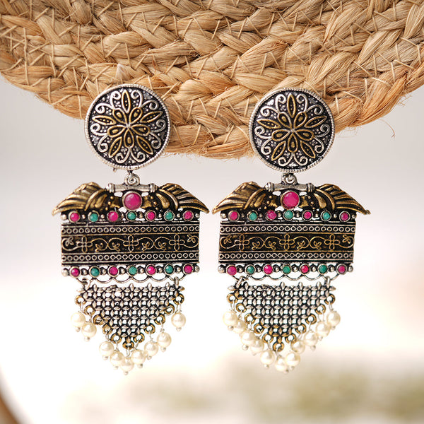 Amrita- Silver Brass Pearl dangler earrings
