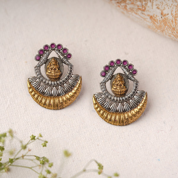 Floral Shaped Authentic Silver Alloy Studs Embedded With Ruby Like Stones