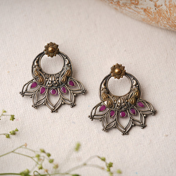 Double Tone Authentic Silver Alloy Earring