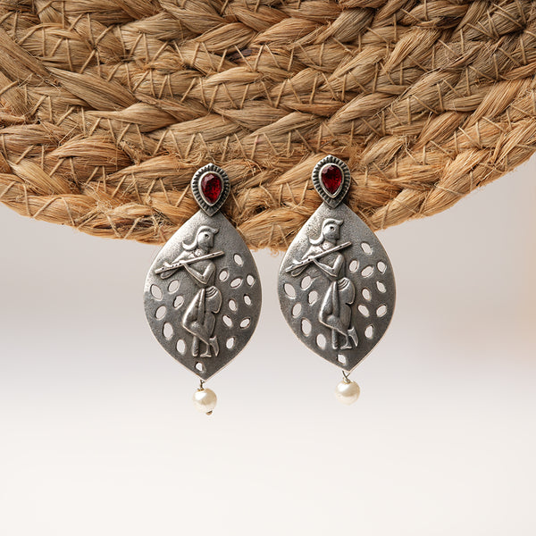 Krishna Motif Oxidised Earrings