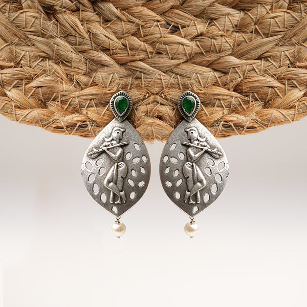 Krishna Motif Oxidised Earrings