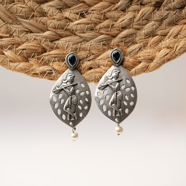 Krishna Motif Oxidised Earrings