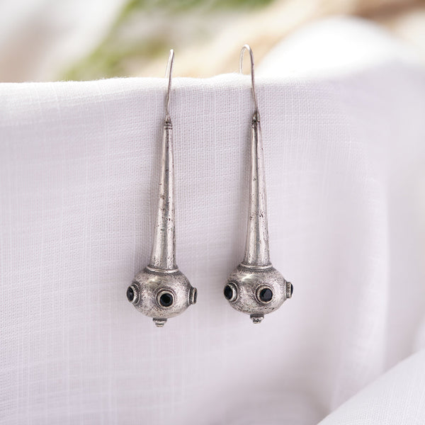 Somya- Silver Brass Oxidised dangler earrings(Black)