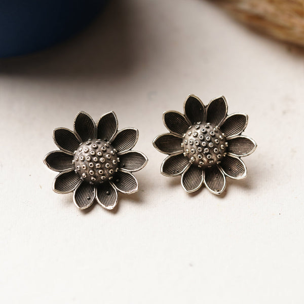 Suryamukhi- Silver Brass Oxidised stud earrings
