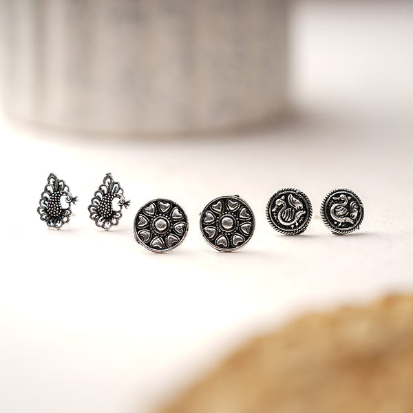 Combo of 3 Oxidised Silver Studs