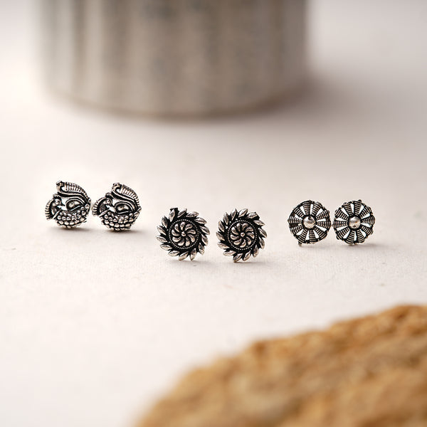 Combo of 3 Oxidised Silver Studs