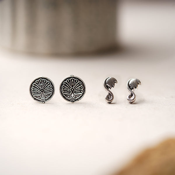 Combo of 2 Oxidised Silver Studs