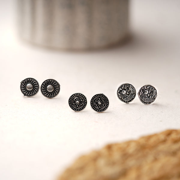 Combo of 3 Oxidised Silver Studs