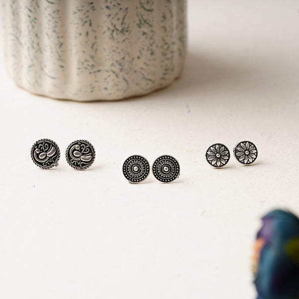 Combo of 3 Oxidised Silver Studs