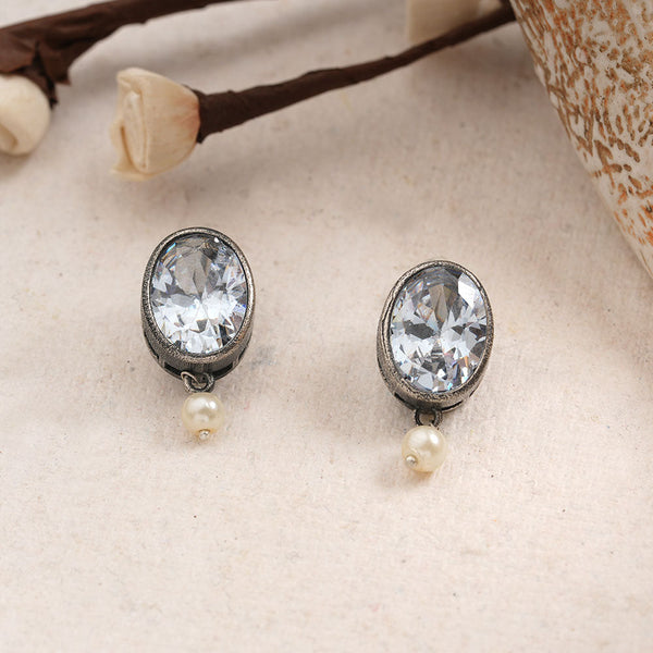 Boond- Silver Brass Stone Studded stud earrings(White)