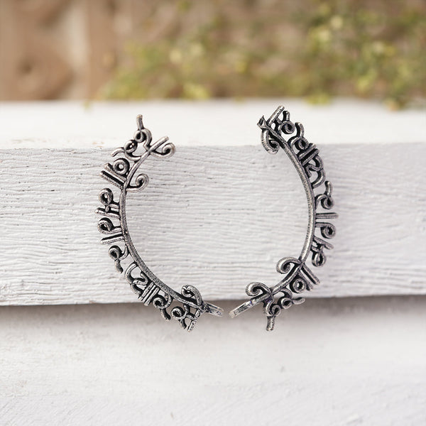 Dilruba- Silver Brass Oxidised Earcuffs Stud Earrings