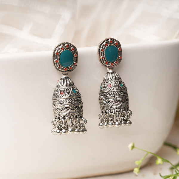Ruhika- Silver Brass Pearl dangler earrings