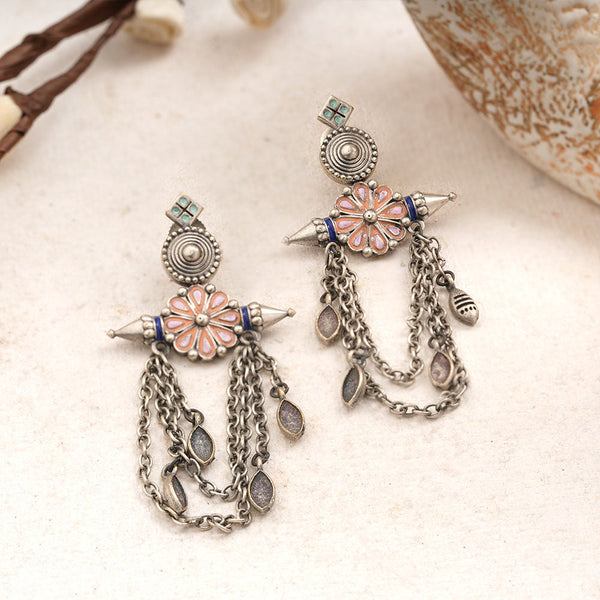 Jhalar- Silver Brass dangler earrings