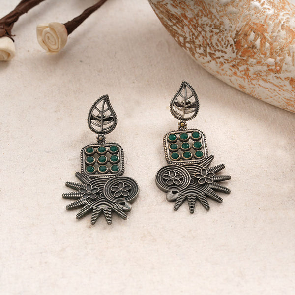 Pallavi- Silver Brss Oxidised Dangler Earrings (Green)