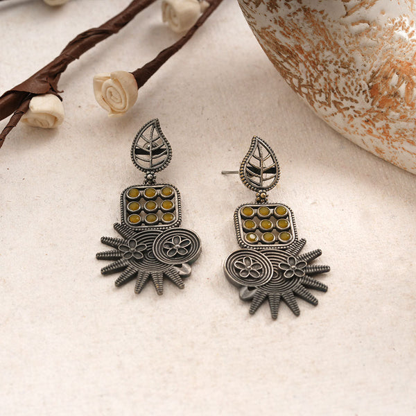 Pallavi- Silver Brss Oxidised Dangler Earrings (Yellow)